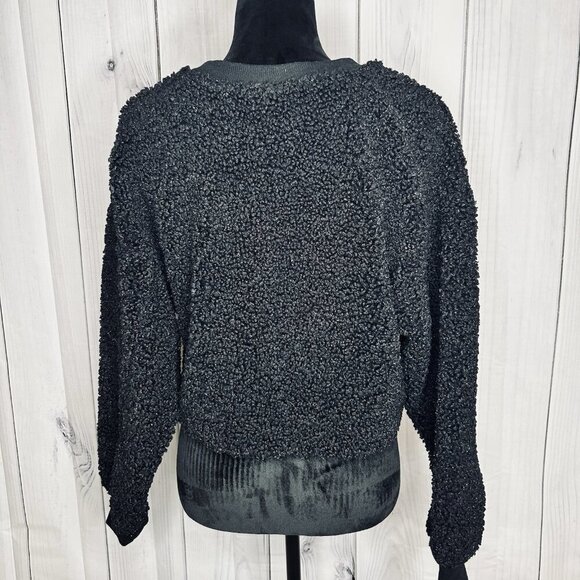 Wild Fable Black Sz S Cropped Sweater Solid Teddy Bear Fleece Sherpa - Picture 6 of 6